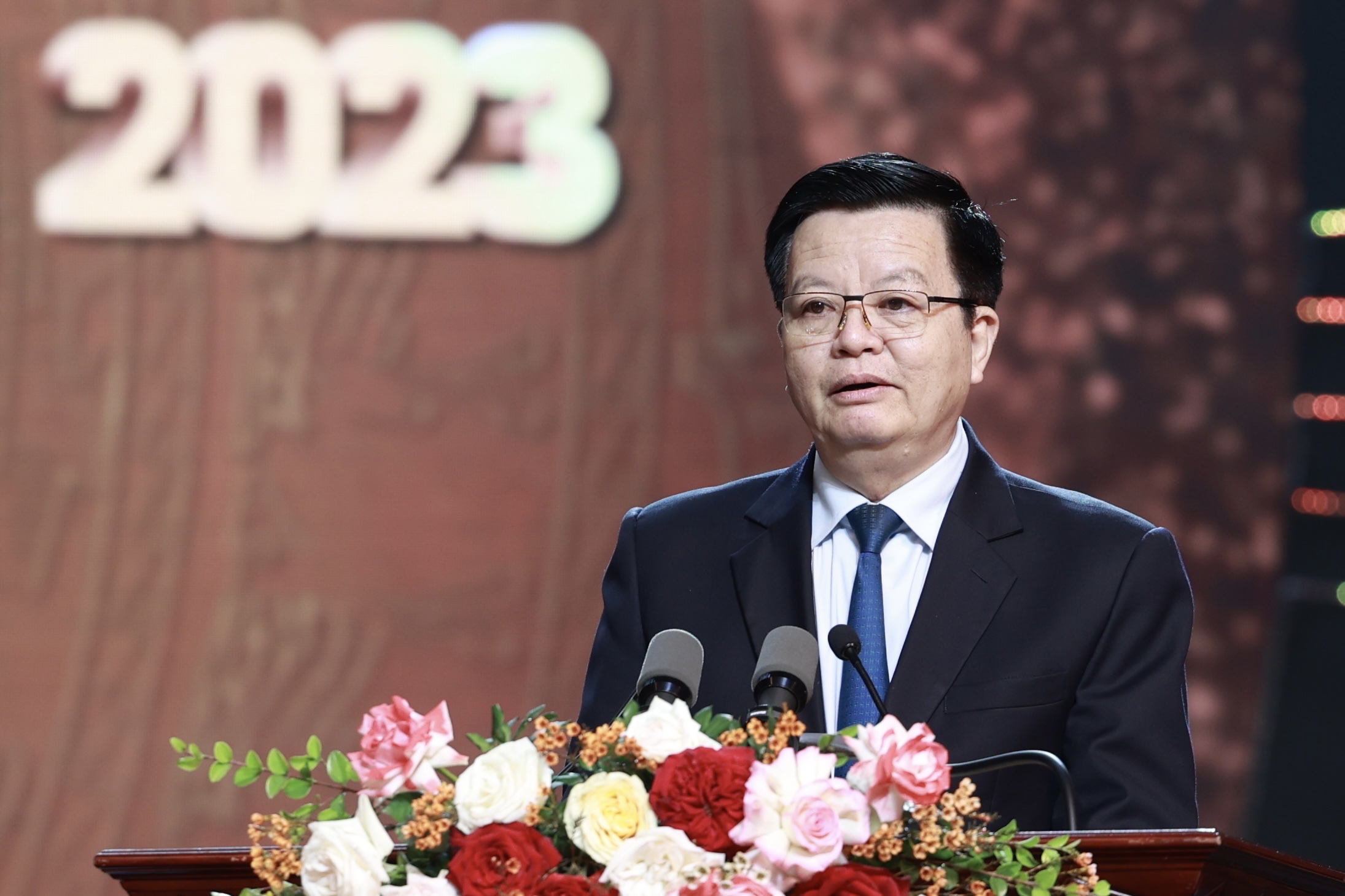 Đồng chí Mai Văn Chính phát biểu phát động Giải báo chí toàn quốc về xây dựng Đảng (Giải Búa liềm vàng) lần thứ IX- năm 2024.