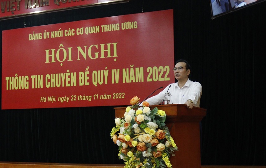 Đ/c Nguyễn Minh Chung, Ủy viên BTV, Trưởng Ban Tuyên giáo Đảng ủy Khối Các cơ quan Trung ương định hướng nội dung tuyên truyền quý IV-2022.