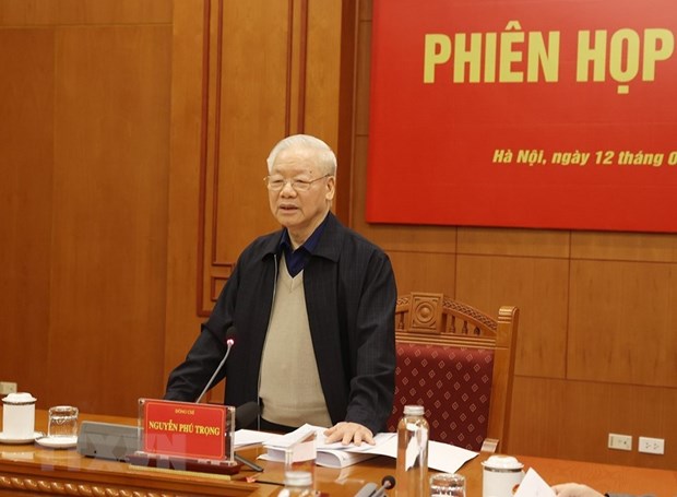 Tổng Bí thư Nguyễn Phú Trọng phát biểu chỉ đạo tại cuộc họp. (Ảnh: Trí Dũng/TTXVN).
