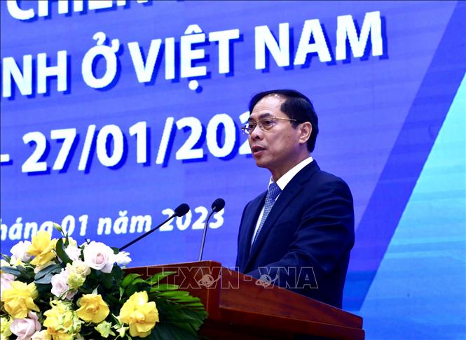 Bộ trưởng Bộ Ngoại giao Bùi Thanh Sơn đọc diễn văn kỷ niệm.