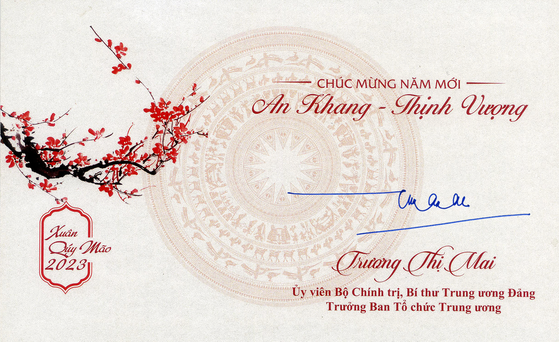 Thiệp chúc mừng năm mới của Trưởng Ban Tổ chức Trung ương Trương Thị Mai