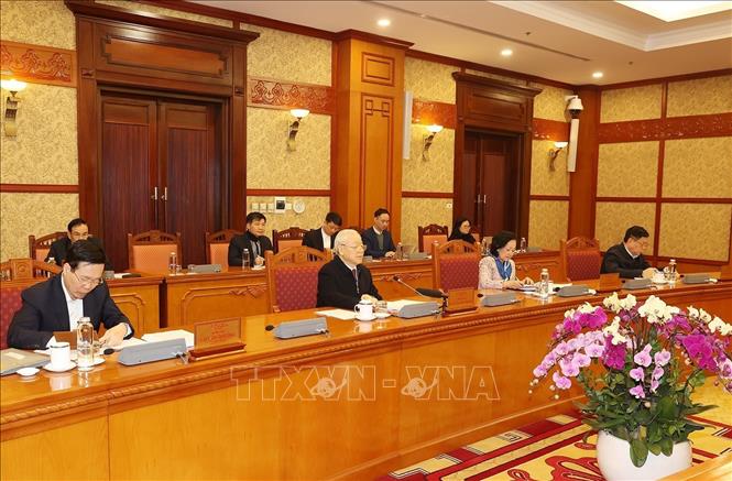 Tổng Bí thư Nguyễn Phú Trọng phát biểu kết luận tại cuộc họp.