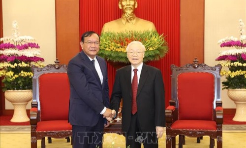 Tổng Bí thư Nguyễn Phú Trọng tiếp Trưởng Ban Đối ngoại Trung ương Đảng Nhân dân Căm-pu-chia