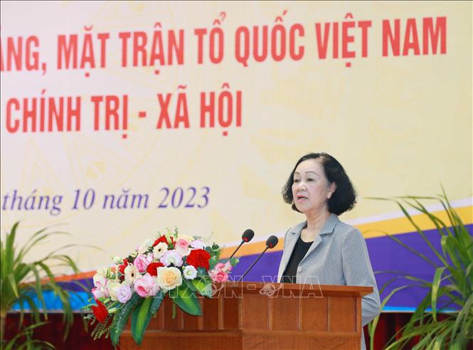 Thường trực Ban Bí thư, Trưởng Ban Tổ chức Trung ương Trương Thị Mai phát biểu chỉ đạo tại hội nghị.