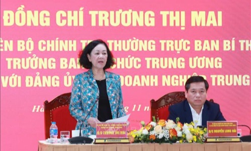 Thường trực Ban Bí thư, Trưởng Ban Tổ chức Trung ương Trương Thị Mai làm việc với Đảng ủy Khối Doanh nghiệp Trung ương