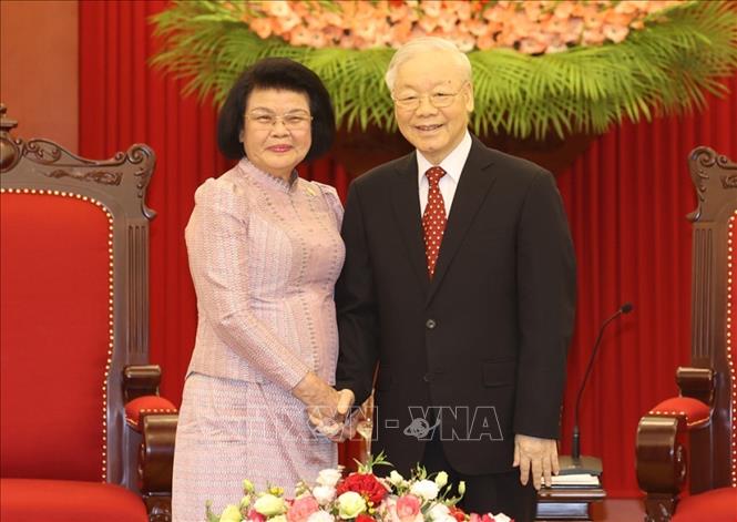 Tổng Bí thư Nguyễn Phú Trọng tiếp Chủ tịch Quốc hội Căm-pu-chia Samdech Khuon Sudary.