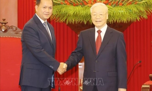 Tổng Bí thư Nguyễn Phú Trọng tiếp Thủ tướng Căm-pu-chia Hun Manet