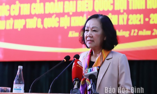 Thường trực Ban Bí thư, Trưởng Ban Tổ chức Trung ương Trương Thị Mai tiếp xúc cử tri huyện Kim Bôi, Hòa Bình