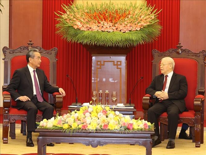 Tổng Bí thư Nguyễn Phú Trọng tiếp Bộ trưởng Bộ Ngoại giao Trung Quốc Vương Nghị.