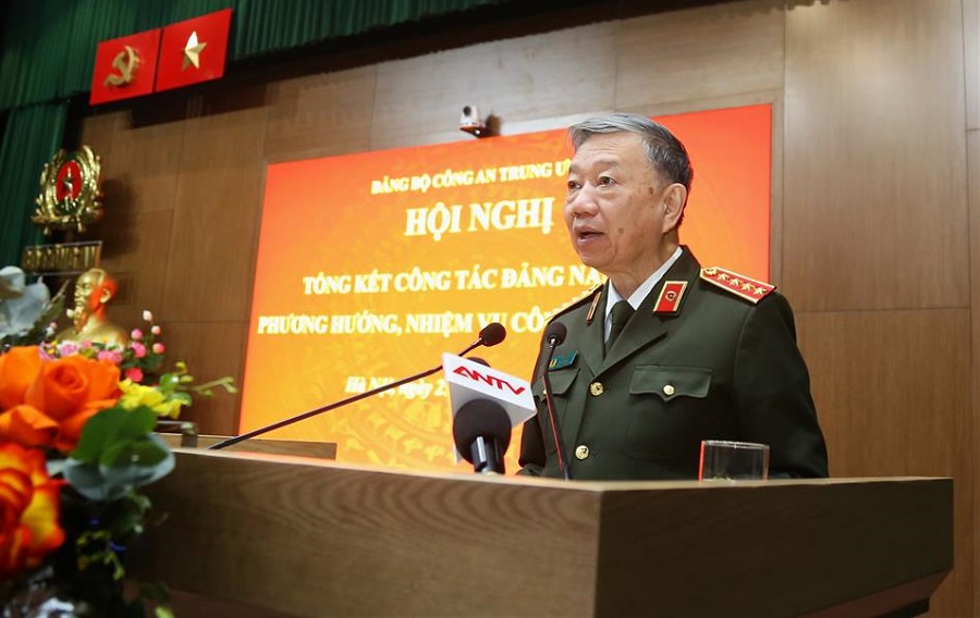 Bộ trưởng Bộ Công an Tô Lâm phát biểu tại Hội nghị.