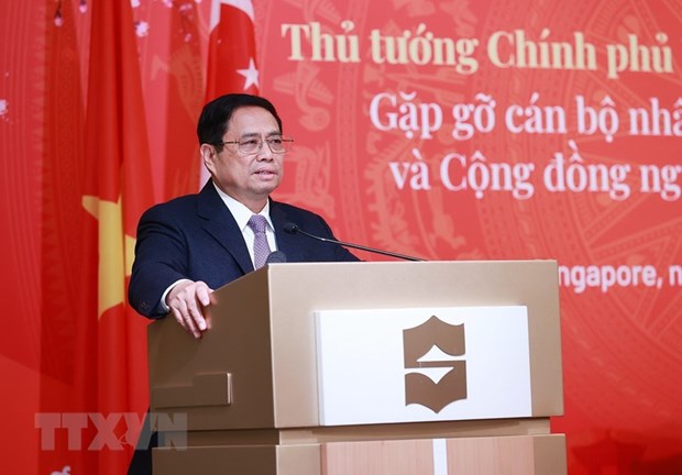 Thủ tướng Phạm Minh Chính phát biểu tại cuộc gặp. (Ảnh: Dương Giang/TTXVN).
