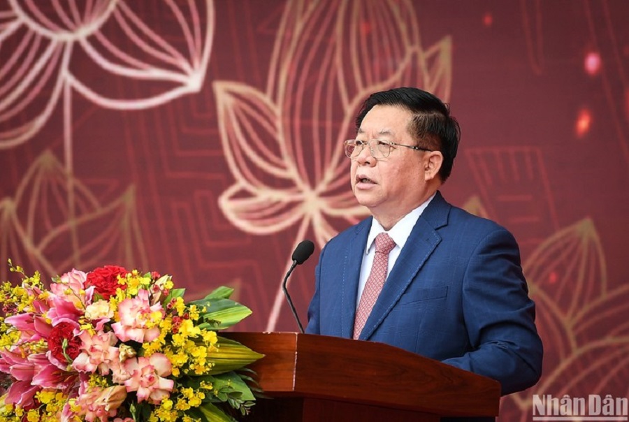 Trưởng Ban Tuyên giáo Trung ương Nguyễn Trọng Nghĩa phát biểu tại lễ khai mạc Hội Báo toàn quốc 2023. (Ảnh: Báo Nhân Dân).