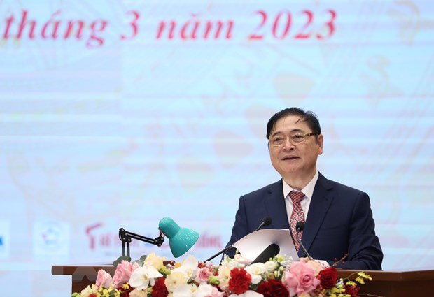 Chủ tịch Liên hiệp Các hội Khoa học và Kỹ thuật Việt Nam Phan Xuân Dũng đọc diễn văn kỷ niệm. (Ảnh: Hoàng Hiếu/TTXVN).