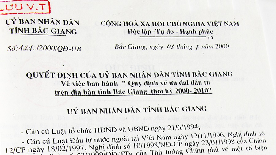 Quyết định số 121, ngày 3-7-2000 của UBND tỉnh Quy định về ưu đãi đầu tư trên địa bàn tỉnh Bắc Giang thời kỳ 2000-2010.