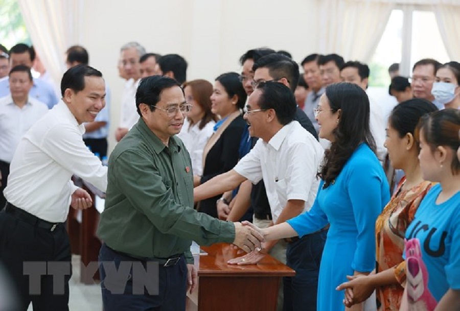 Thủ tướng Phạm Minh Chính với cử tri TP. Cần Thơ. Ảnh: Dương Giang/TTXVN.