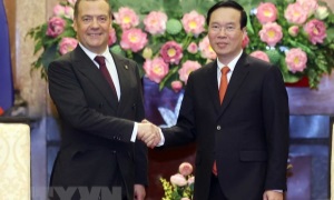 Chủ tịch nước Võ Văn Thưởng tiếp Chủ tịch Đảng Nước Nga Thống nhất Dmitry Medvedev