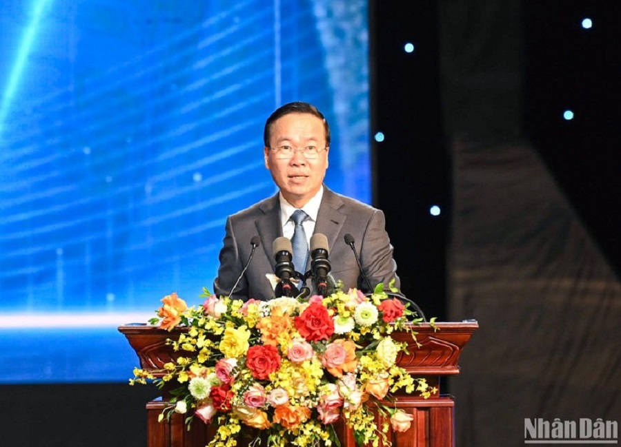 Chủ tịch nước Võ Văn Thưởng phát biểu tại lễ trao giải. Ảnh: Duy Linh.