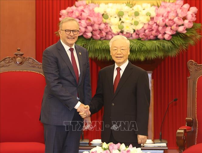 Tổng Bí thư Nguyễn Phú Trọng tiếp Thủ tướng Ốt-xtrây-li-a AnthonyAlbanese.