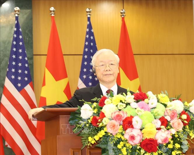 Tổng Bí thư Nguyễn Phú Trọng phát biểu tại cuộc họp báo chung. Ảnh: Trí Dũng/TTXVN.