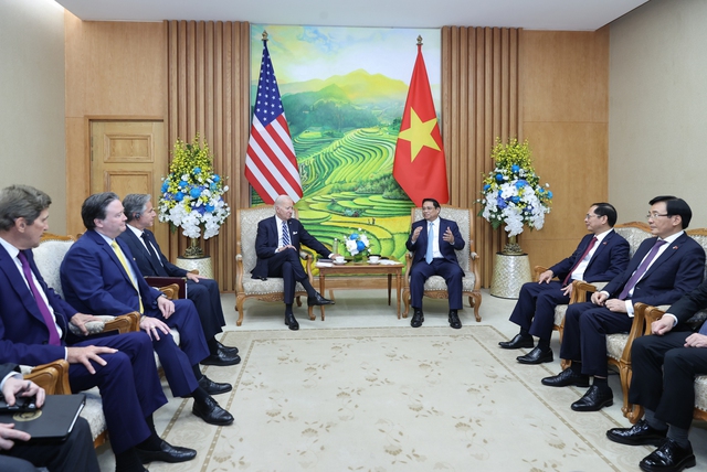Hai nhà lãnh đạo bày tỏ vui mừng về những bước phát triển sâu rộng của quan hệ Việt Nam - Hoa Kỳ trên cả 3 bình diện song phương, khu vực và quốc tế.