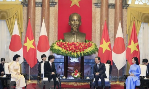 Chủ tịch nước và Phu nhân tiếp Hoàng Thái tử và Công nương Nhật Bản