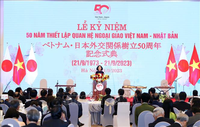 Ủy viên Bộ Chính trị, Thường trực Ban Bí thư, Trưởng Ban Tổ chức Trung ương, Chủ tịch Nhóm Nghị sỹ hữu nghị Việt Nam - Nhật Bản Trương Thị Mai phát biểu tại Lễ kỷ niệm.