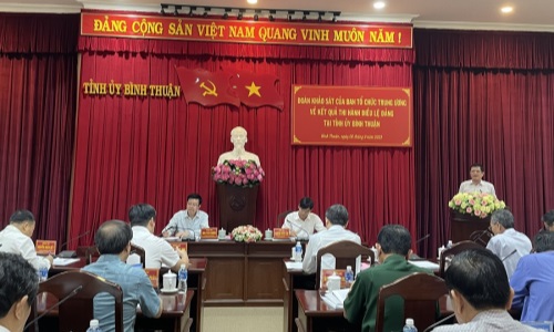 Đoàn khảo sát của Ban Tổ chức Trung ương làm việc với BTV Tỉnh ủy Bình Thuận