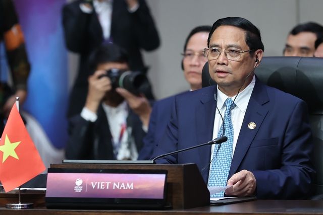 Thủ tướng Phạm Minh Chính có các bài phát biểu quan trọng tại tất cả các hội nghị, mang tới ASEAN và các đối tác nhiều thông điệp, định hướng và sáng kiến thiết thực nhằm củng cố tiến trình xây dựng Cộng đồng và tăng cường quan hệ với các đối tác - Ảnh: VGP/Nhật Bắc.