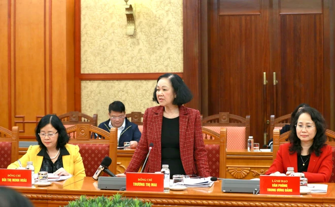 Thường trực Ban Bí thư Trương Thị Mai phát biểu chỉ đạo hội nghị. (Ảnh: Phương Hoa/TTXVN).