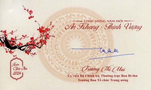 Thư chúc mừng năm mới của Thường trực Ban Bí thư, Trưởng Ban Tổ chức Trung ương Trương Thị Mai