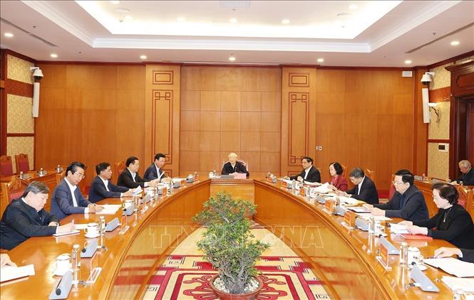 Đồng chí Tổng Bí thư Nguyễn Phú Trọng chủ trì phiên họp đầu tiên của Tiểu ban Nhân sự Đại hội XIV của Đảng. Ảnh: TTXVN