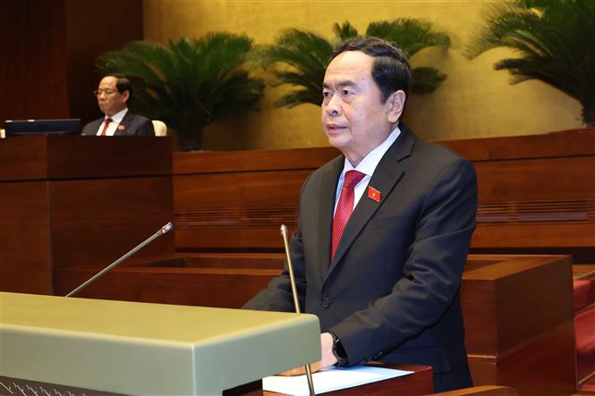 Chủ tịch Quốc hội Trần Thanh Mẫn phát biểu bế mạc kỳ họp. Ảnh: Thống Nhất/TTXVN