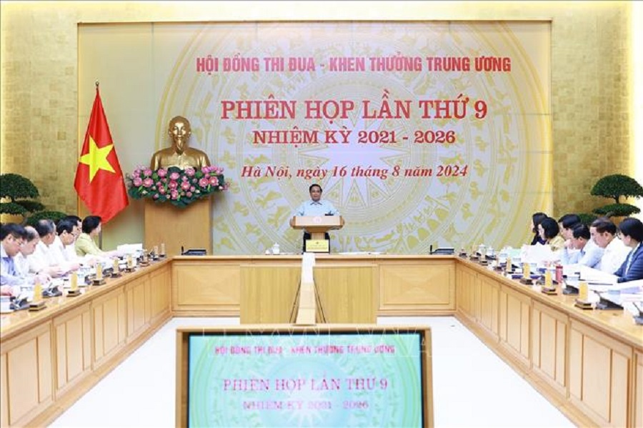 Thủ tướng Phạm Minh Chính chủ trì Phiên họp lần thứ 9 của Hội đồng Thi đua - Khen thưởng Trung ương. Ảnh: Dương Giang/TTXVN.