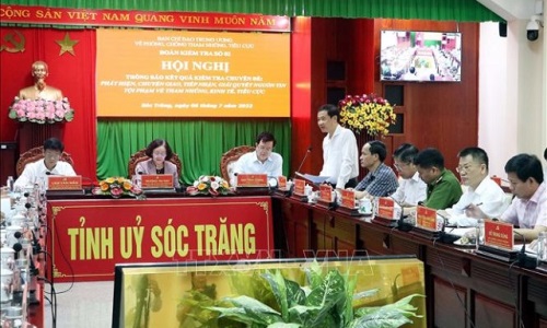 Đoàn kiểm tra Ban Chỉ đạo Trung ương về phòng, chống tham nhũng, tiêu cực do đồng chí Trương Thị Mai làm Trưởng đoàn làm việc tại Sóc Trăng